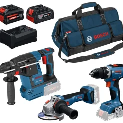 Bosch Power Tools Akkukonesarja Bosch Professional GSR/GBH/GWS 3 osaa 18V 5,0+5,5 Ah akuilla + laukku