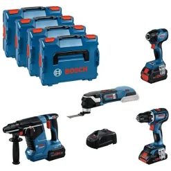 Akkukonesarja Bosch Professional 4 konetta 18V 4,0+2x5,5 Ah akuilla + 4x L-Boxx - Bosch Power Tools Online