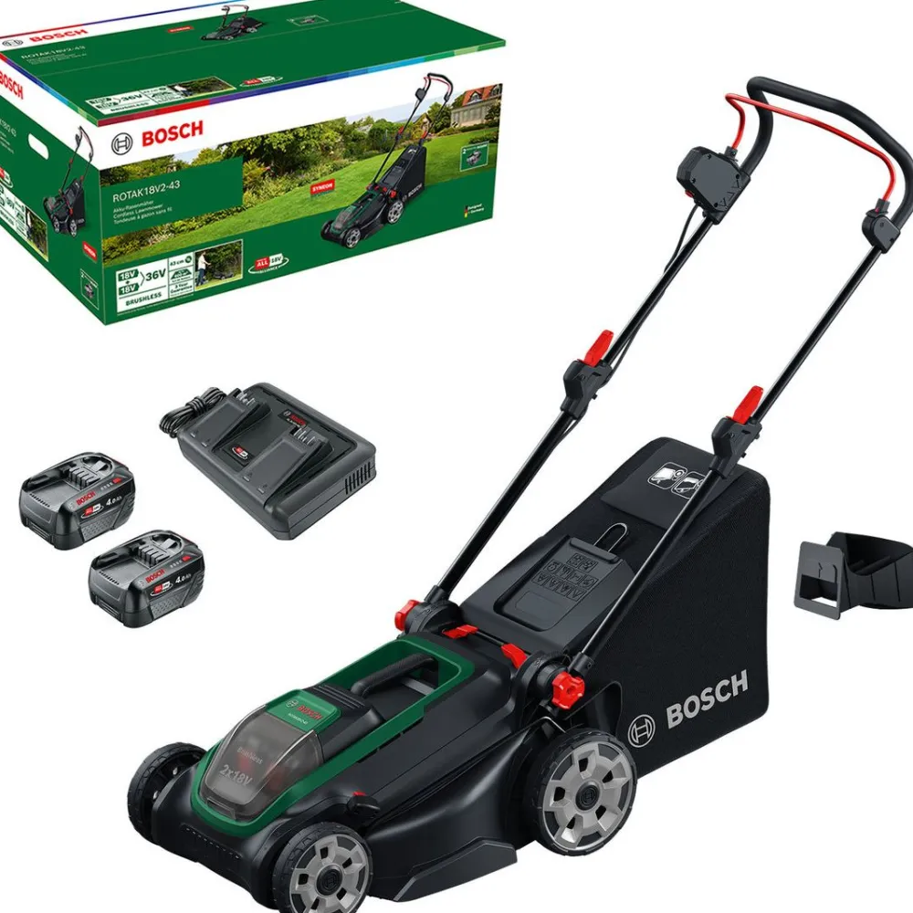 Bosch Power Tools Akkuruohonleikkuri Bosch Rotak 18V2-43 2x18V 2x4,0 Ah akuilla Clearance