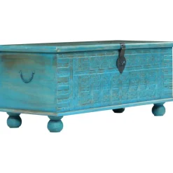 Arkkupöytä kiinteä mangopuu 100x40x41 cm sininen - FinePRICE Clearance