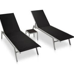 Aurinkotuolit 2kpl ja pöytä teräs ja tekstiili musta - FinePRICE Clearance