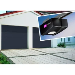 Autotallin nosto-ovi Nordic 2500x2250mm vaakauritettu + avaaja Liftronic 500 tummanharmaa - Isomatic Discount