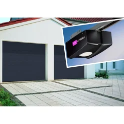 Isomatic Autotallin nosto-ovi Nordic 2500x2125mm vaakauritettu + avaaja Liftronic 500 tummanharmaa Best