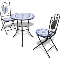 Bistrokalustesarja 3-osainen mosaiikki sininen ja valkoinen - FinePRICE Sale