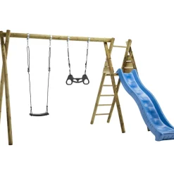 Nordic Play Keinuteline sis, keinuistuin trapetsikeinu keinukiinnikket ja sininen liukumäki Online