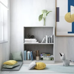 FinePRICE Kirjahylly betoninharmaa 60x24x74,5 cm lastulevy Outlet