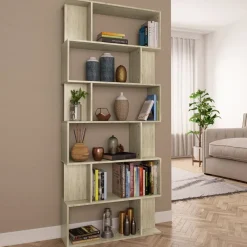FinePRICE Kirjahylly/tilanjakaja sonoma tammi 80x24x192 cm lastulevy Outlet