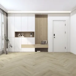 DomusFlooring Kivikomposiittikalanruotovinyylilankku Otso hiekkatammi, integroitu askeläänieriste