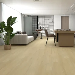 Kivikomposiittivinyylilankku Vellamon vaalea tammi, integroitu askeläänieriste - DomusFlooring Outlet