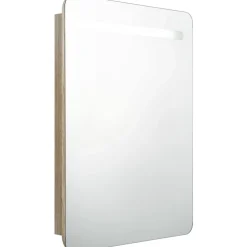 Kylpyhuoneen LED-peilikaappi, tammi, 60x11x80cm - FinePRICE