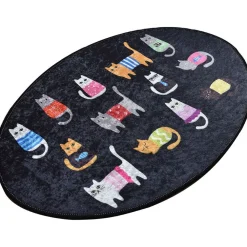 Kylpyhuoneen matto Black Cats Oval 60x90cm musta/monivärinen - Linento Discount