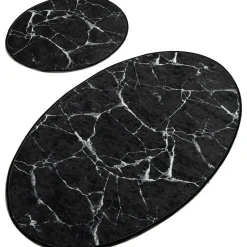 Kylpyhuonemattosetti Marble Oval, 2kpl, musta - Linento New
