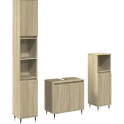Kylpyhuoneryhmä 3-osainen, sis. allaskaappi + sivukaapit, Sonoma-tammi tekninen puu (07673) - FinePRICE Clearance