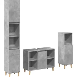 Kylpyhuoneryhmä 3-osainen, sis. allaskaappi + sivukaapit, betoninharmaa tekninen puu (24951) - FinePRICE Outlet