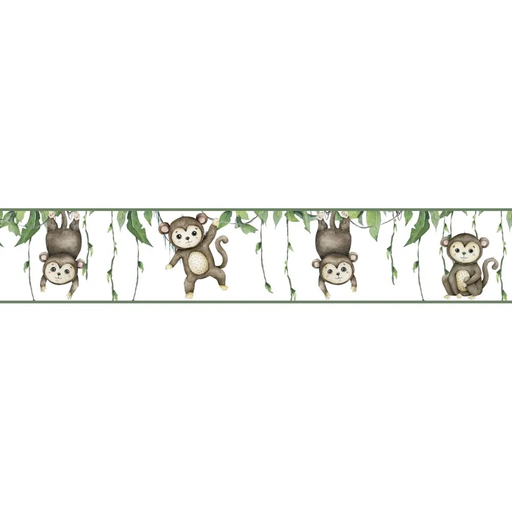 Tapetit.fi Lastenhuoneen boordi Kids Walls 45854, vinyylipinta, 0.18x5m, viidakko, apina, ruskea Sale