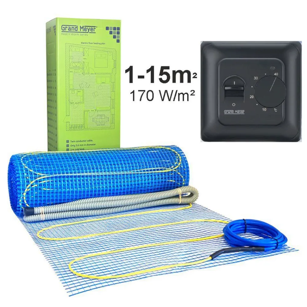 Grand Meyer Lattialämmitysmatto , 170 W/m² + termostaatti MST-10, eri kokoja