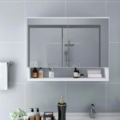 FinePRICE Led kylpyhuoneen peilikaappi valkoinen 80x15x60 cm mdf Outlet