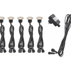 Malmbergs LED-terassivalosarja Kos 5x0.15W, IP67, harjattu teräs New