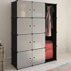 FinePRICE Moduulikaappi 9 lokeroa 37x115x150 cm musta ja valkoinen New