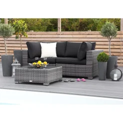 Oleskeluryhmä Bahamas 3-istuttava sohva + sohvapöytä tummanharmaa/musta - Comfort Garden