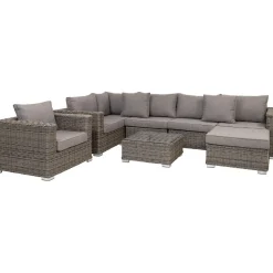 House Nordic Oleskeluryhmä Calvi, 4-istuttava U-sohva + lepotuoli + sohvapöytä, polyrottinki, harmaa New