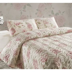 Parivuoteen päiväpeitto + 2 tyynyliinaa Care, 200x220cm + 50x70cm, vaaleanpunainen - Linento Discount