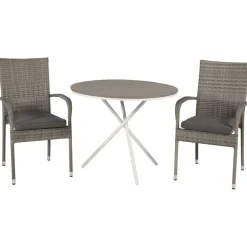 Parvekeryhmä , ø90cm harmaa-valkoinen Parma-pöytä + 2 harmaata Anna-tuolia - Venture Home Outlet