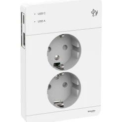 Pistorasia Exxact 2-osainen peitelevyllä + 2x USB lataus A+C 3A valkoinen - Schneider Electric Online