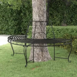 Puolipyöreä puunympäryspenkki Ø 160 cm musta teräs - FinePRICE Sale