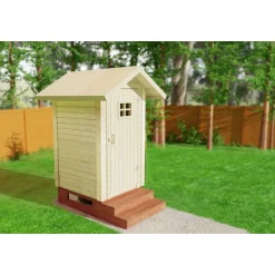 Puucee jalustalla + Biolan Eco käymälä, harjakatto, puuvalmis - Miljöökoriste Discount
