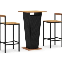 Puutarhan bistrosarja 3-osainen musta polyrottinki/täysi akasiapuu (87725) - FinePRICE Discount