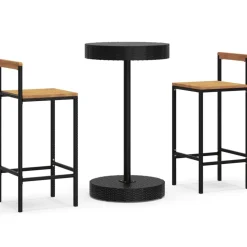 Puutarhan bistrosarja 3-osainen musta polyrottinki/täysi akasiapuu (87718) - FinePRICE Best