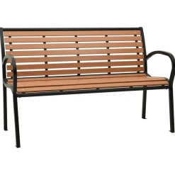 FinePRICE Puutarhapenkki musta ja ruskea 116 cm teräs ja WPC