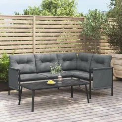 Puutarhasohvapöytä antrasiitti 110x55x35 cm teräs - FinePRICE