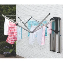 Pyykinkuivausteline WallFix 24 m seinäkiinnityksellä + suojakaappi - Brabantia Hot