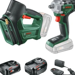 Renkaanvaihtosarja Bosch DIY iskumutterinväännin + paineilmapumppu 18V 2,0+4,0 Ah akuilla - Bosch Power Tools Discount