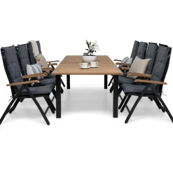 Comfort Garden Ruokailuryhmä Las Vegas 220/280 cm jatkettava pöytä + 8 säädettävää tuoli musta/tiikki New