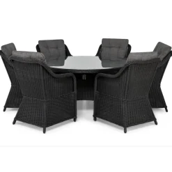 Ruokailuryhmä Marcus ø140 cm pöytä + 6 nojatuolia musta/harmaa - Comfort Garden Clearance