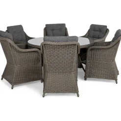 Comfort Garden Ruokailuryhmä Marcus Ø140 cm pöytä + 6 nojatuolia ruskeanharmaa/harmaa