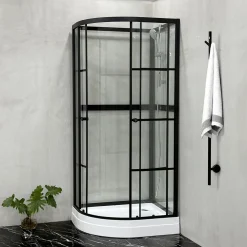 Bathlife Suihkukaappi Betrakta, 90x70cm, pyöreä, kirkas lasi, musta kehys Outlet