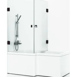 Svedbergs Suihkunurkka kylpyammeelle 180° 830x830 mm musta profiili kirkas lasi Clearance