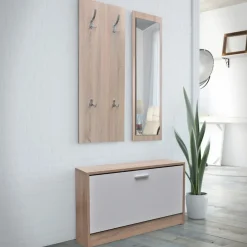 Tammi ja valkoinen 3-in-1 puinen kenkäkaappisarja - FinePRICE New