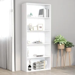 5-tasoinen kirjahylly valkoinen 80x30x189 cm lastulevy - FinePRICE Outlet