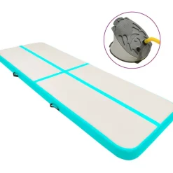 FinePRICE Täytettävä voimistelumatto pumpulla 300x100x15 cm PVC vihreä Outlet