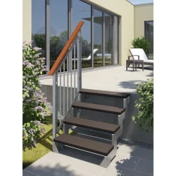 Ulkoportaat Gardentop Trimax yhdellä Nordic-kaiteella tummanruskea eri kokoja - Dolle New