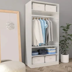 Vaatekaappi korkeakiilto valkoinen 100cm lastulevy - FinePRICE Clearance
