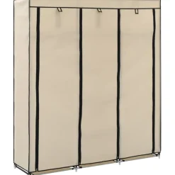 Vaatekaappi lokeroilla ja tangoilla kangas 150cm kerma - FinePRICE Outlet