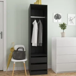 Vaatekaappi vetolaatikoilla musta 50cm lastulevy - FinePRICE Best