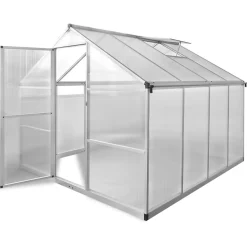 Vahvistettu alumiininen kasvihuone pohjarungolla 6,05m² - FinePRICE Outlet